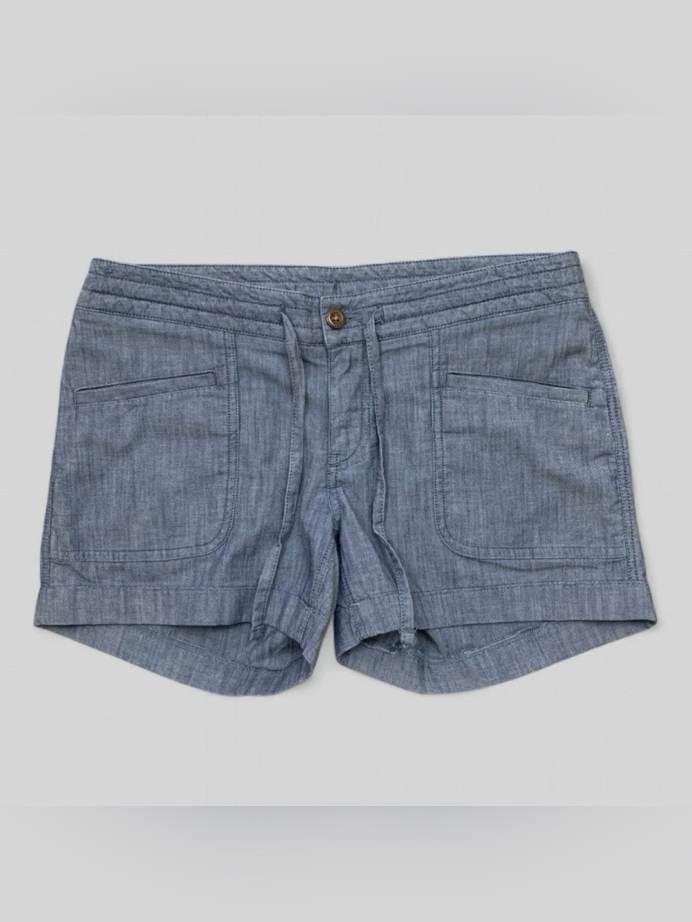 The North Face Shorts Womens 8 Blue Chambray Drawstring Waist Casual Hiking